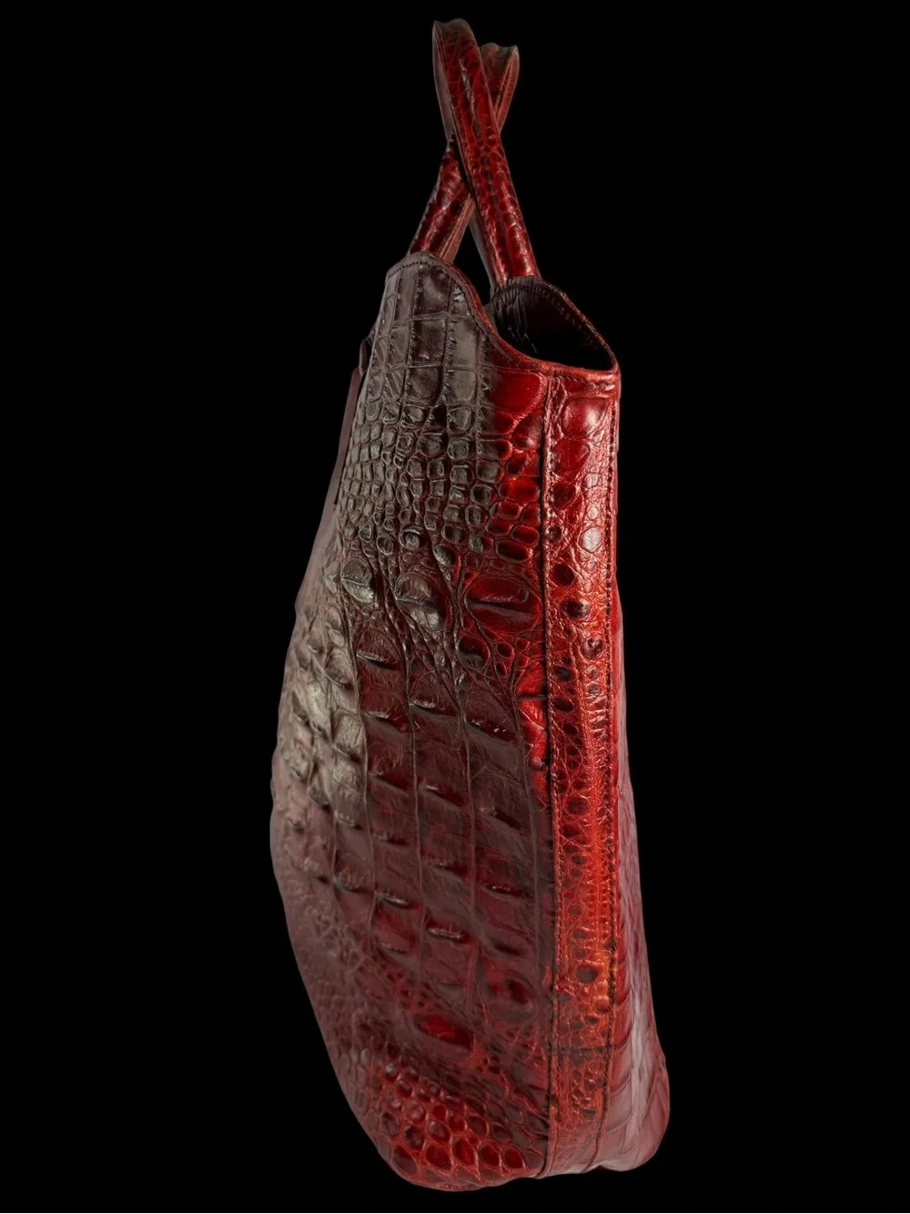 Classic Red Leather Croc-Embossed Tote Bag - Unbranded